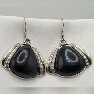 ✨2/$10✨ Black Onyx Triangle Silver Tone Dangle Earrings